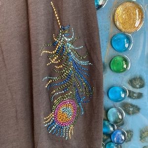Peacock Feather Bling Sleeved Open Cardigan